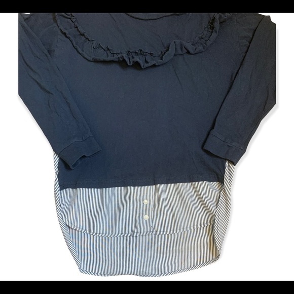 DEX Twofer Ruffle Striped Cotton Blouse Top Navy Blue Girls 10-12Y Size Large - Picture 8 of 9